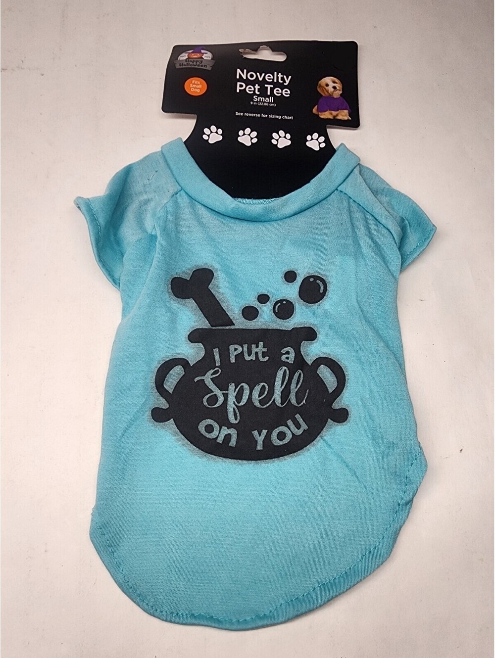 I Put A Spell On You Dog HALLOWEEN T-Shirt Clothes Size Small Blue